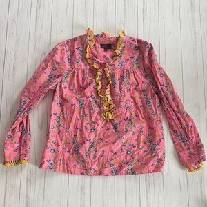 Women's Pink Floral Ruffle-Trim Blouse